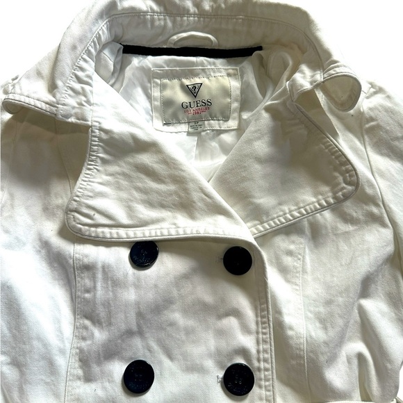 Guess white lightweight jacket, lined, button front, belted, Sz small - Picture 3 of 9